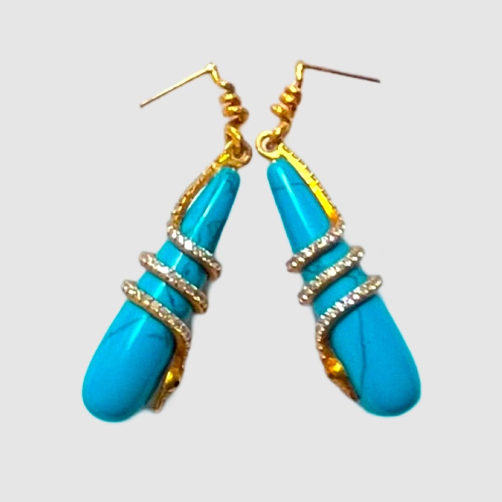 Turquoise & cz crystals Snake Drop Earrings by Azaara - Picture 4 of 10